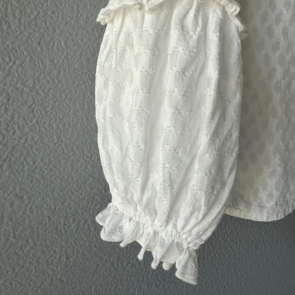 Anthropologie White Ruffled V-Neck Peasant Blouse
